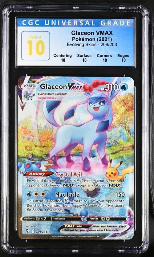 Pokemon TCG Evolving Skies Glaceon VMax Alt Art 209/213 CGC PERFECT 10 POP 9!